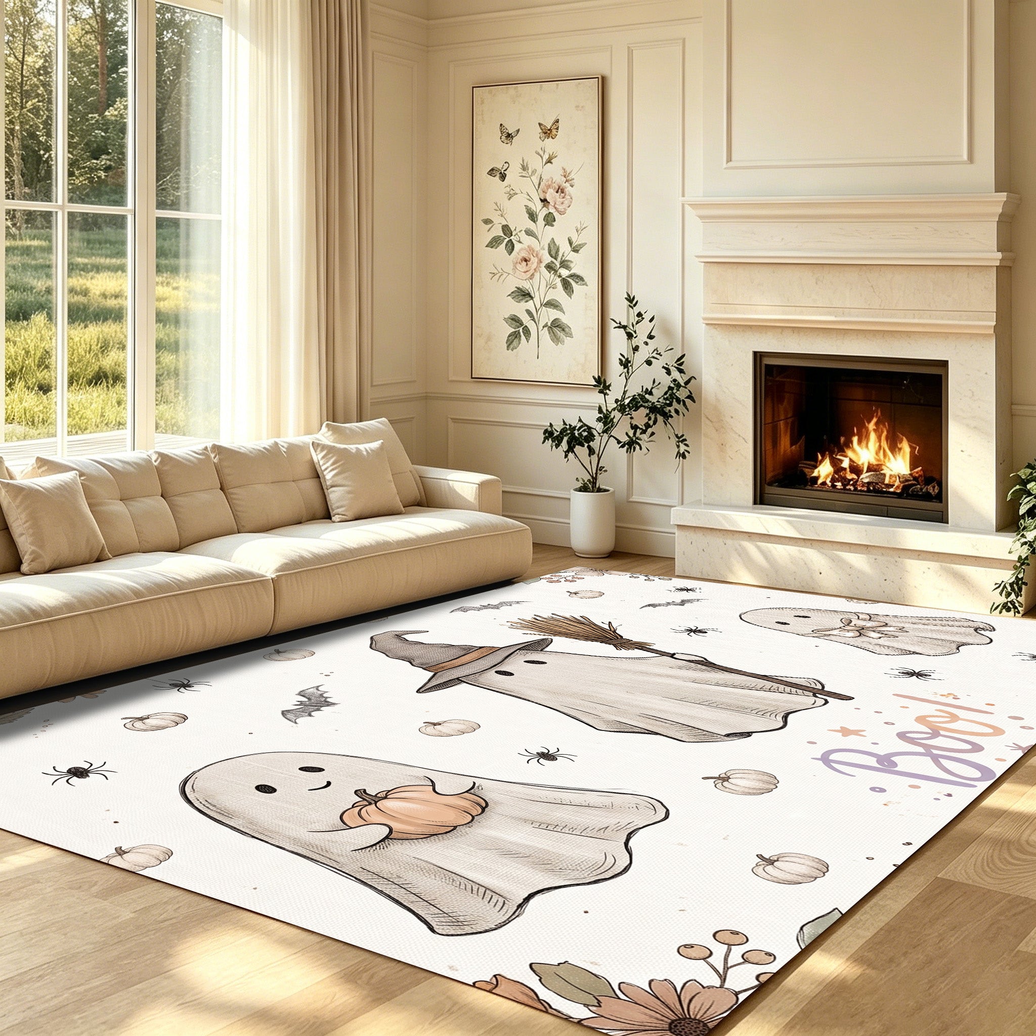 Liveonus Halloween Ghost Pumpkin Non‑Slip Area Rug