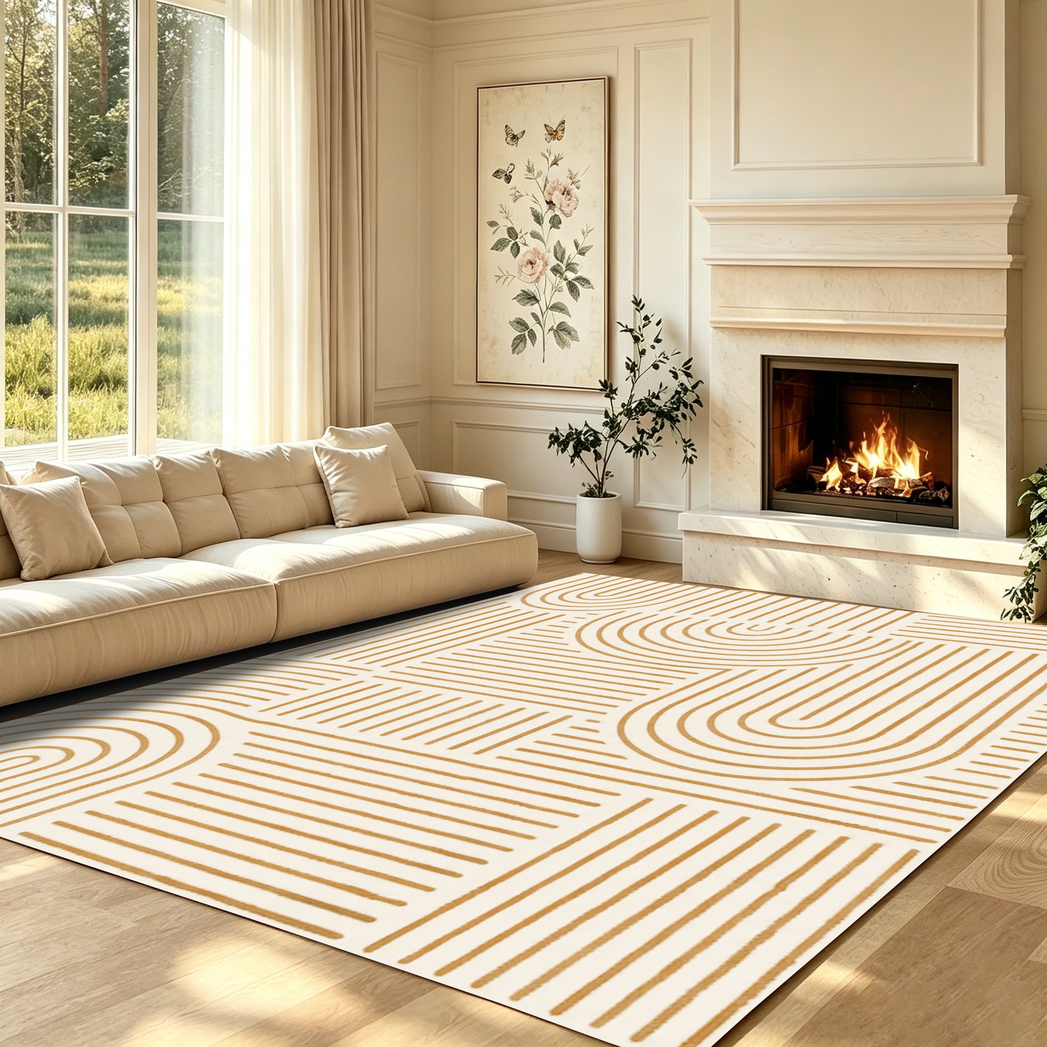 Liveonus Mid‑Century Modern Abstract Geometric Line Area Rug
