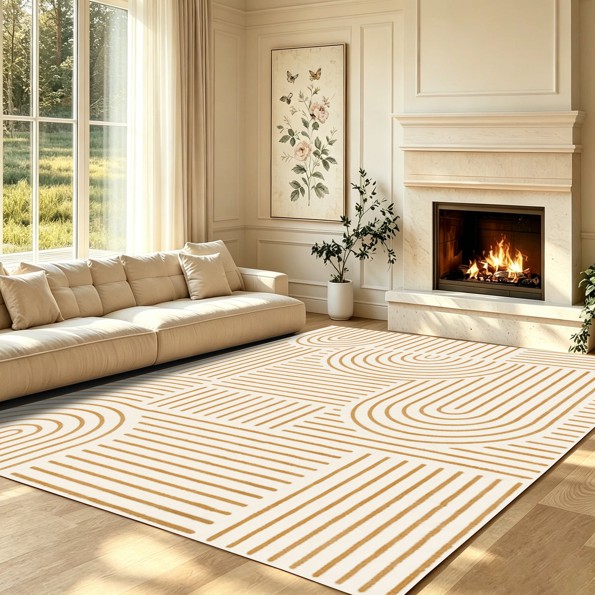Liveonus Mid‑Century Modern Abstract Geometric Line Area Rug
