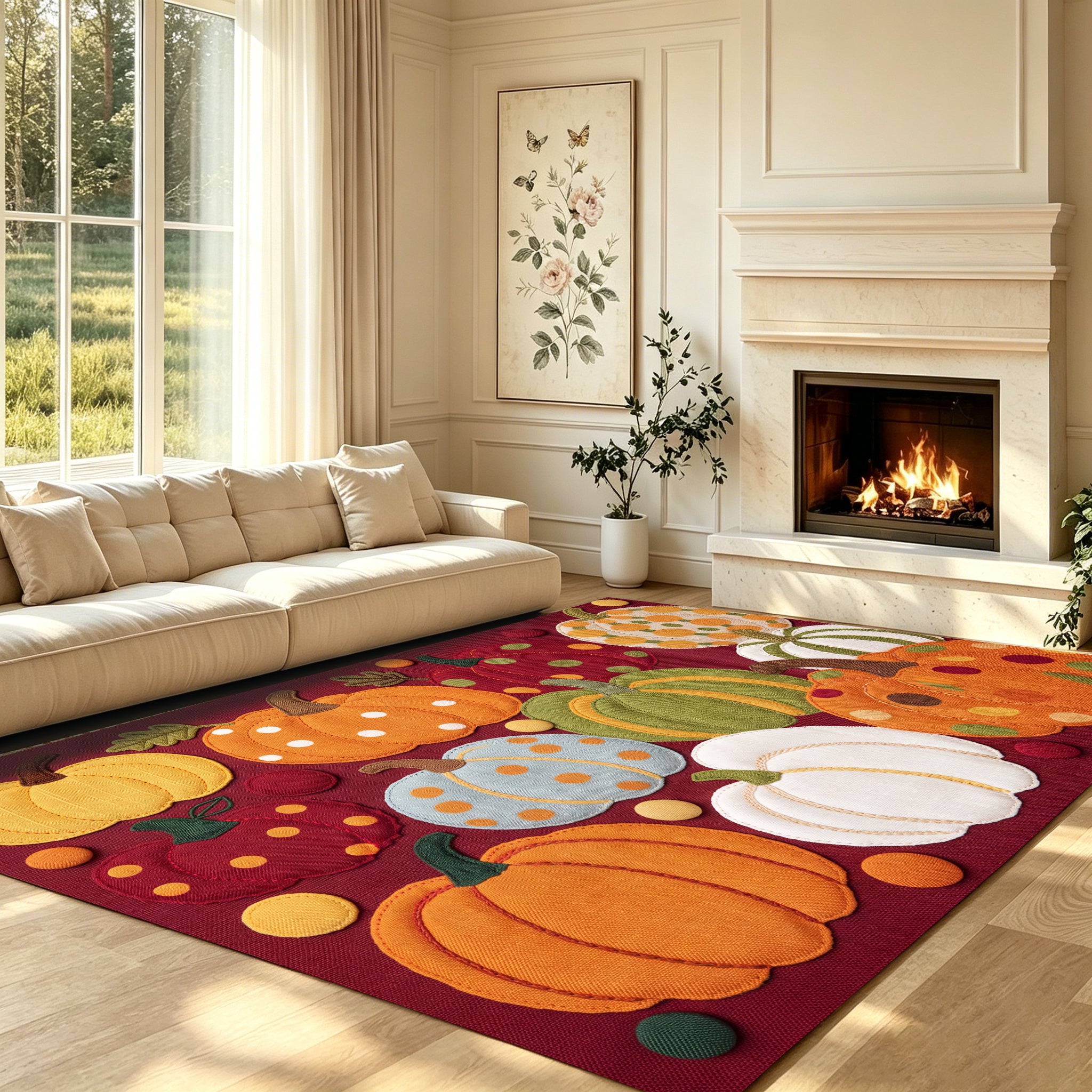 Liveonus Fall Pumpkin Harvest Non‑Slip Area Rug for Thanksgiving Home Decor