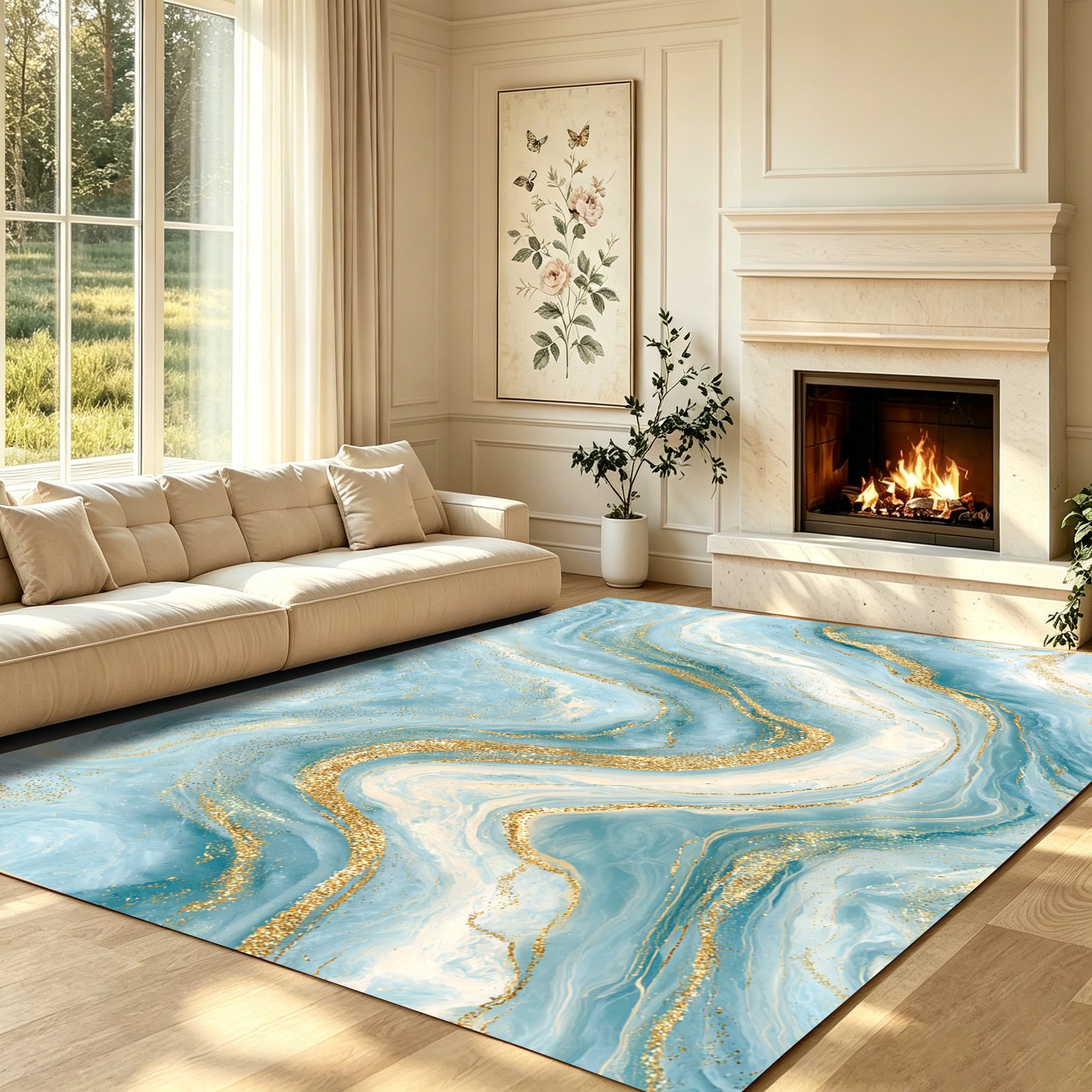 Liveonus Marble Swirl Abstract Gold Vein Non‑Slip Area Rug