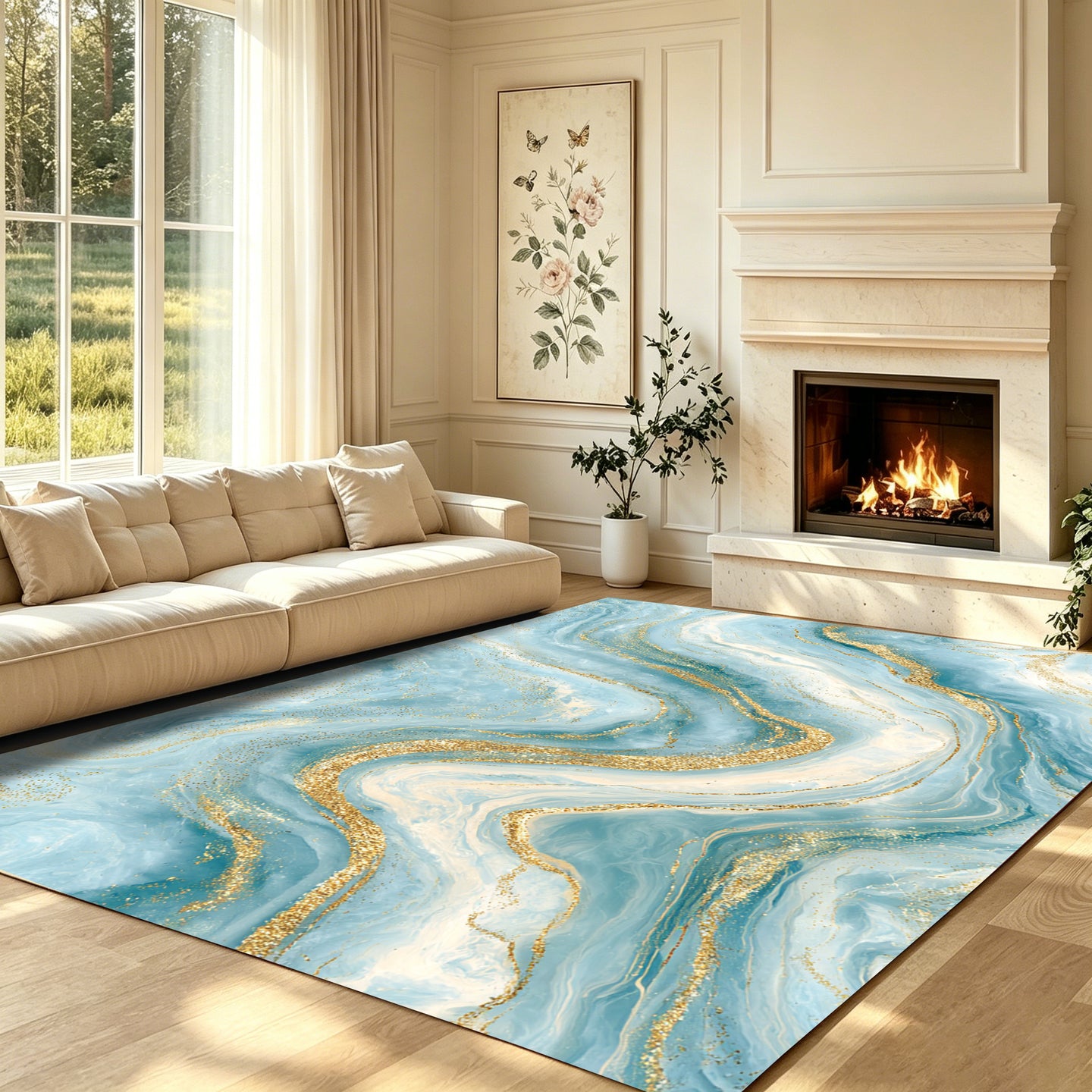 Liveonus Marble Swirl Abstract Gold Vein Non‑Slip Area Rug