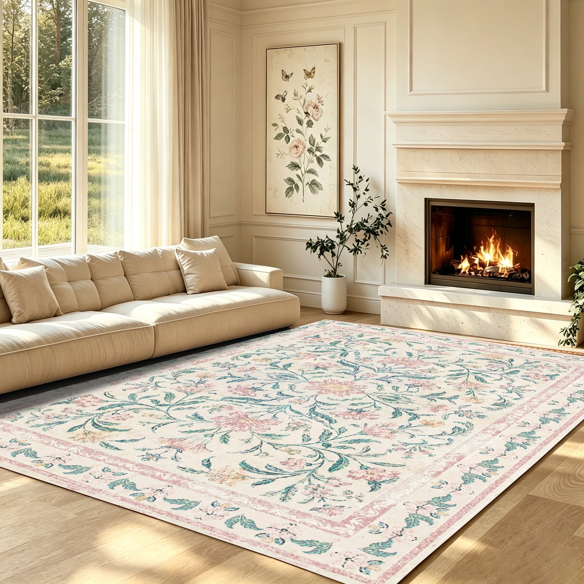 Liveonus Machine Washable French Country Vintage Floral Area Rug