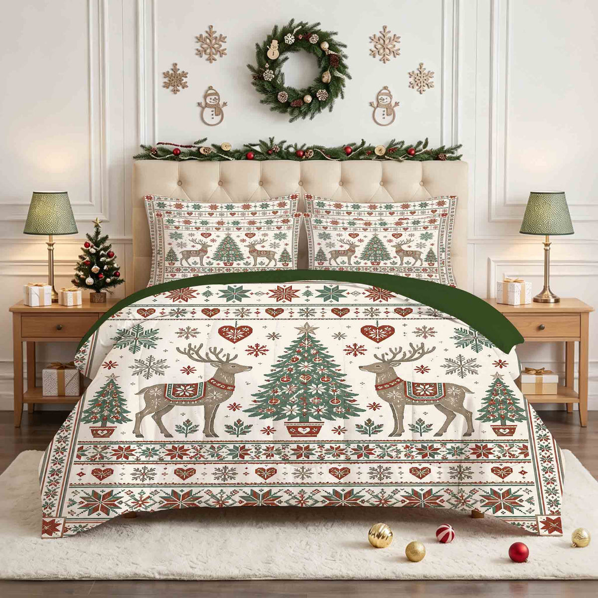 7-Piece Vintage Christmas Reindeer Comforter Set