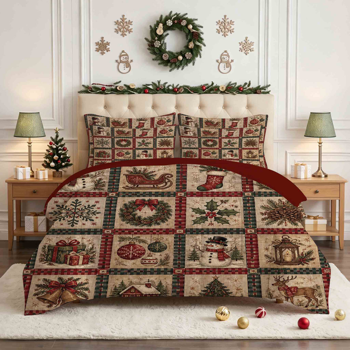 7-Piece Vintage Christmas Patchwork Comforter Set