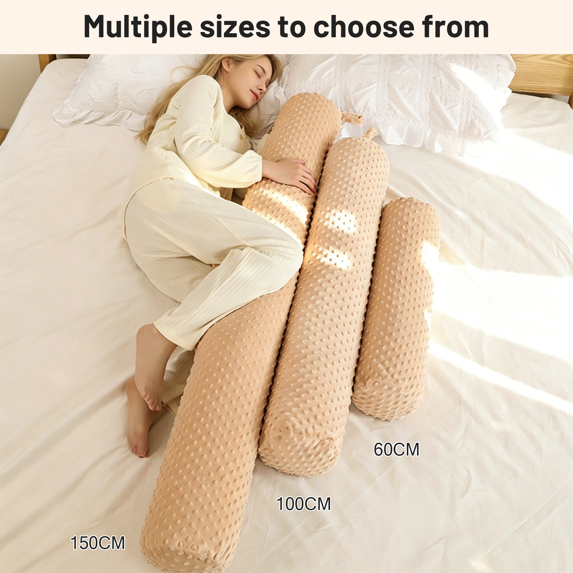 Long Round Minky Dot Huggable Bolster Body Pillow with Removable Washable Cover