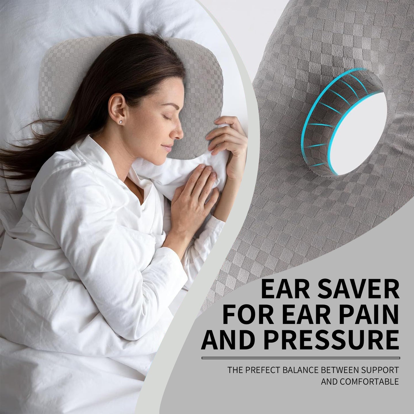 Ear Piercing Pillow for Side Sleepers,Ear Pressure Relief & Neck Support Design