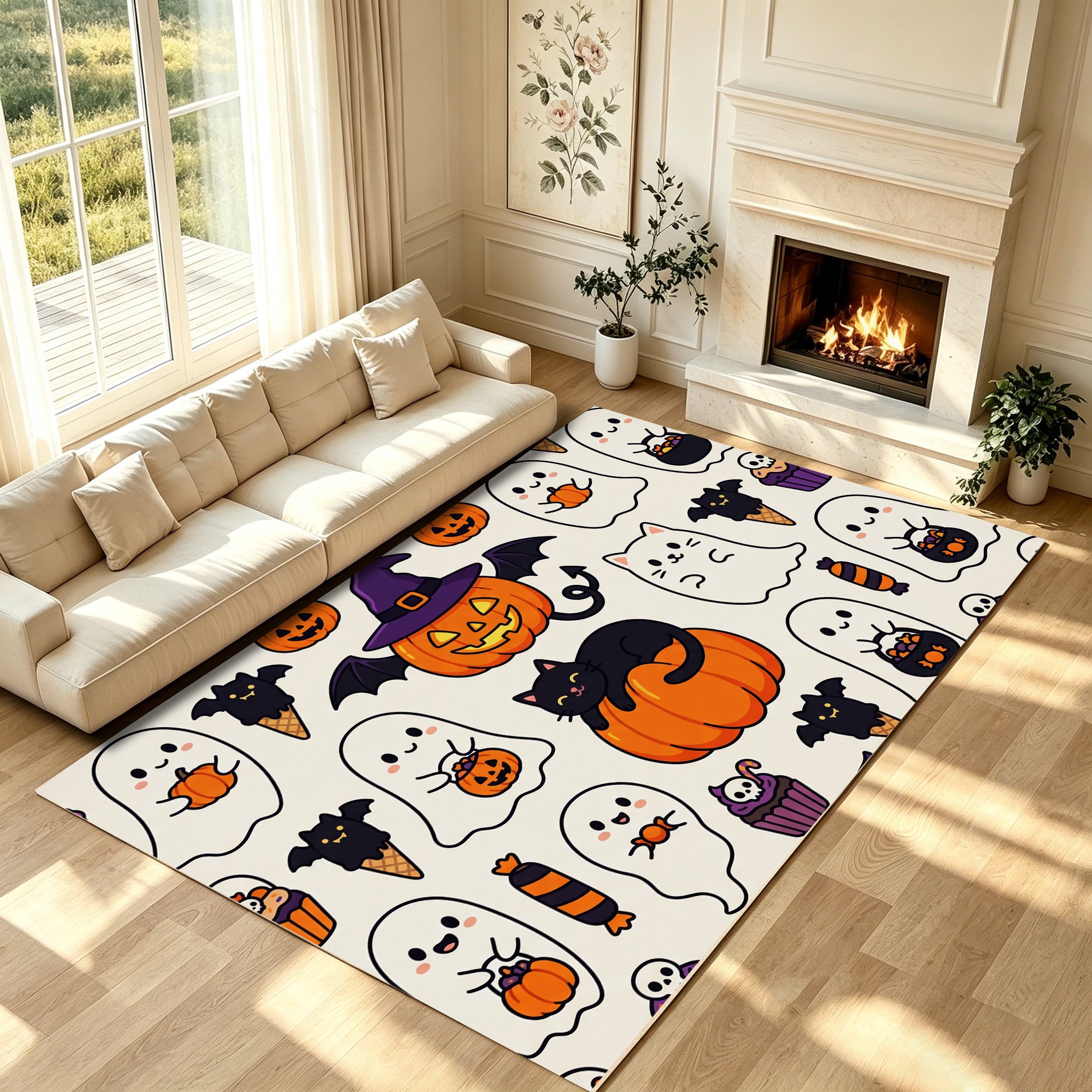 Liveonus Halloween Ghost Pumpkin Non‑Slip Area Rug