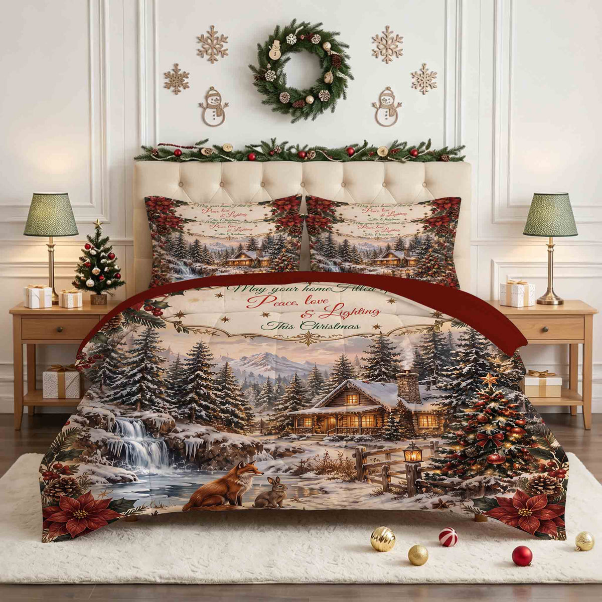 7-Piece Vintage Christmas Cabin Comforter Set