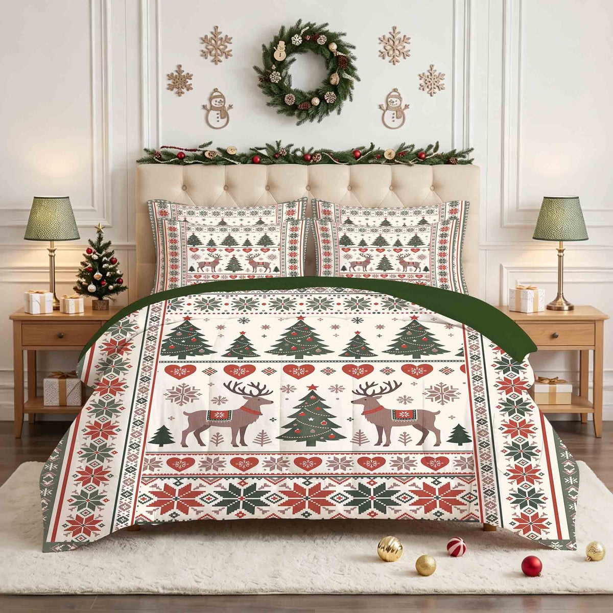 7-Piece Vintage Christmas Reindeer Comforter Set