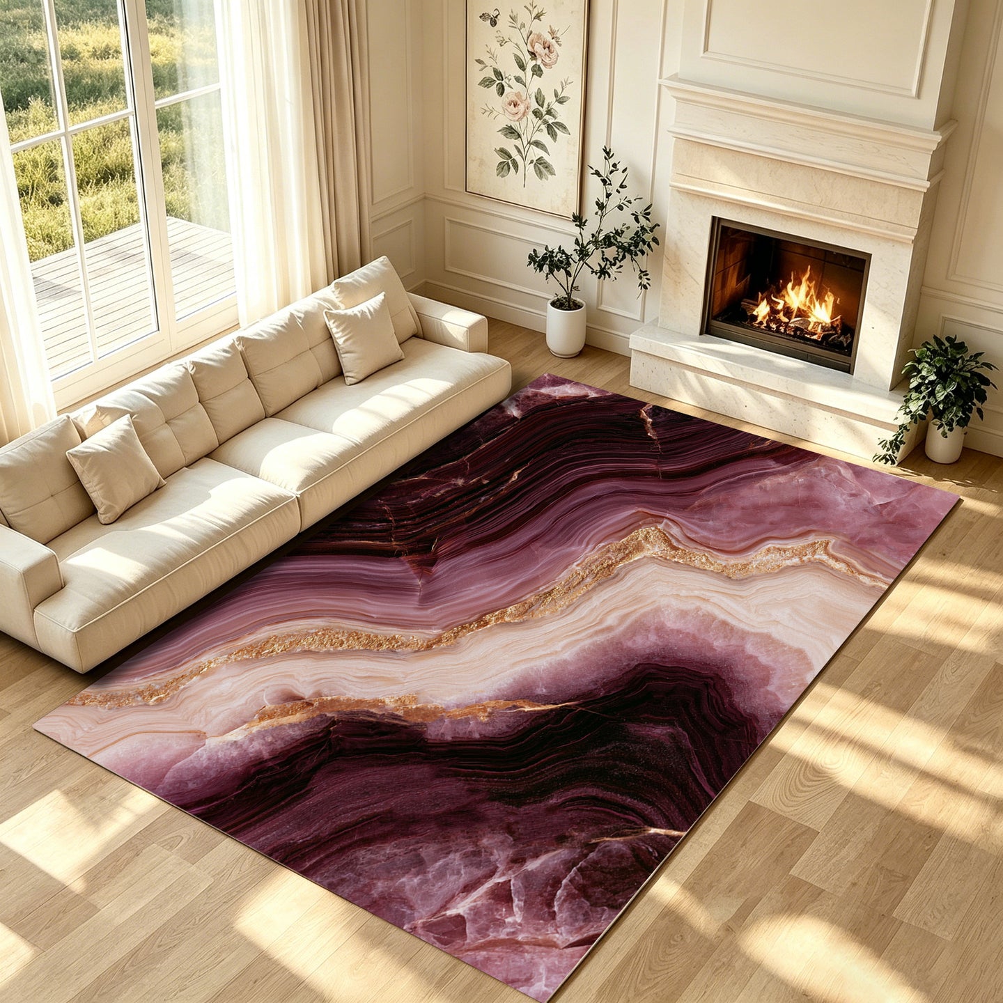 Liveonus Marble Swirl Abstract Gold Vein Non‑Slip Area Rug