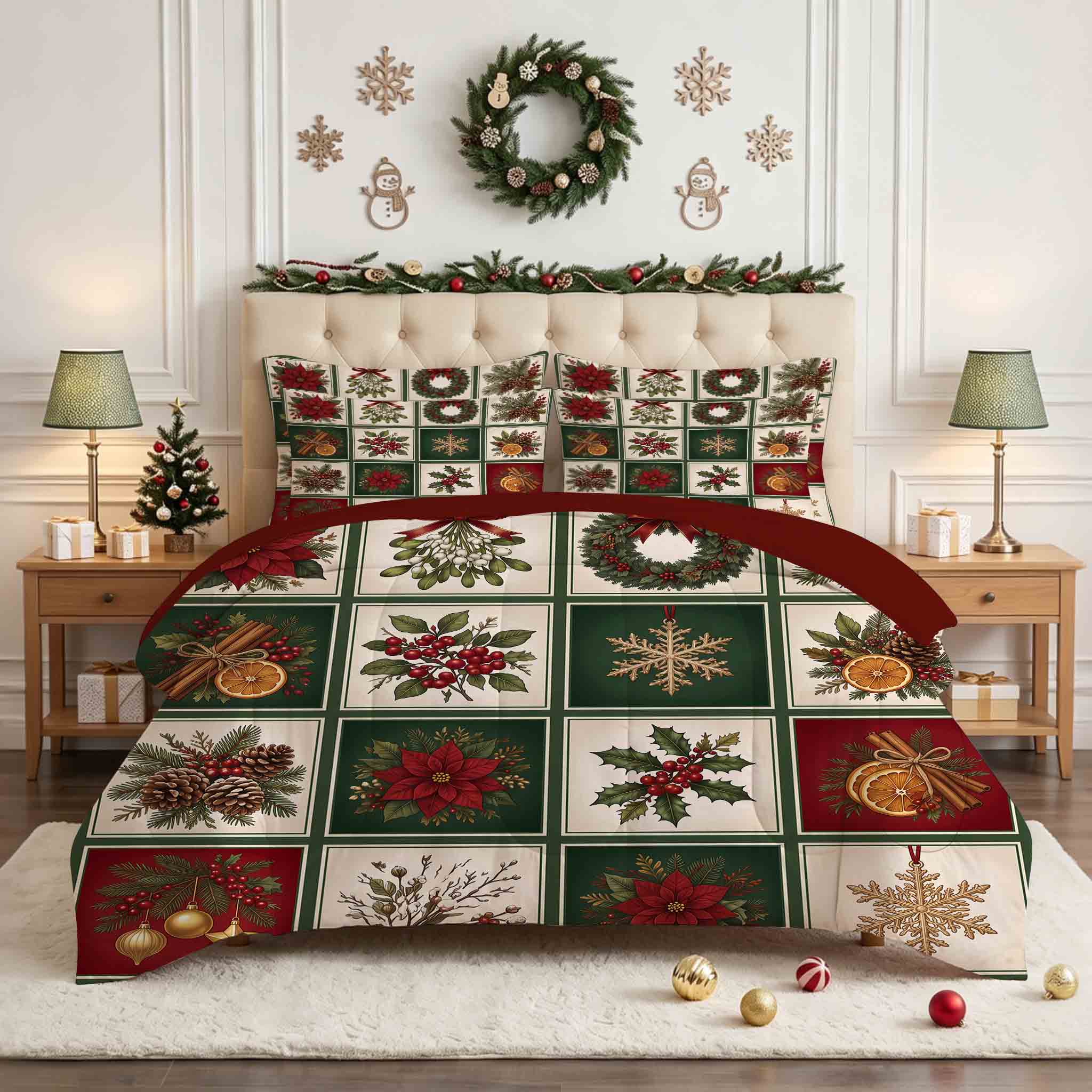 7-Piece Vintage Christmas Patchwork Comforter Set