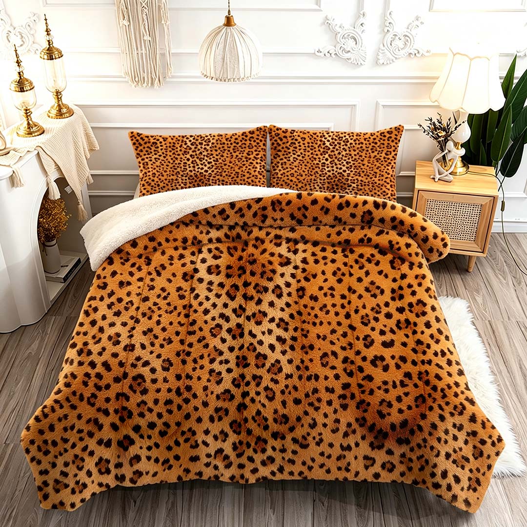3 Pieces Soft Leopard Print Plush Comforter Set for Fall & Winter