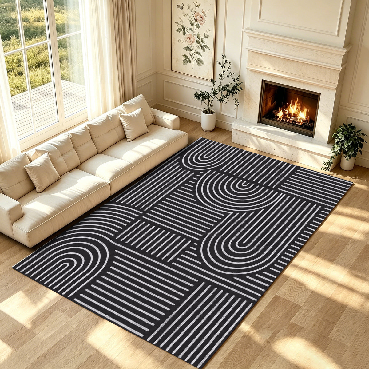 Liveonus Mid‑Century Modern Abstract Geometric Line Area Rug