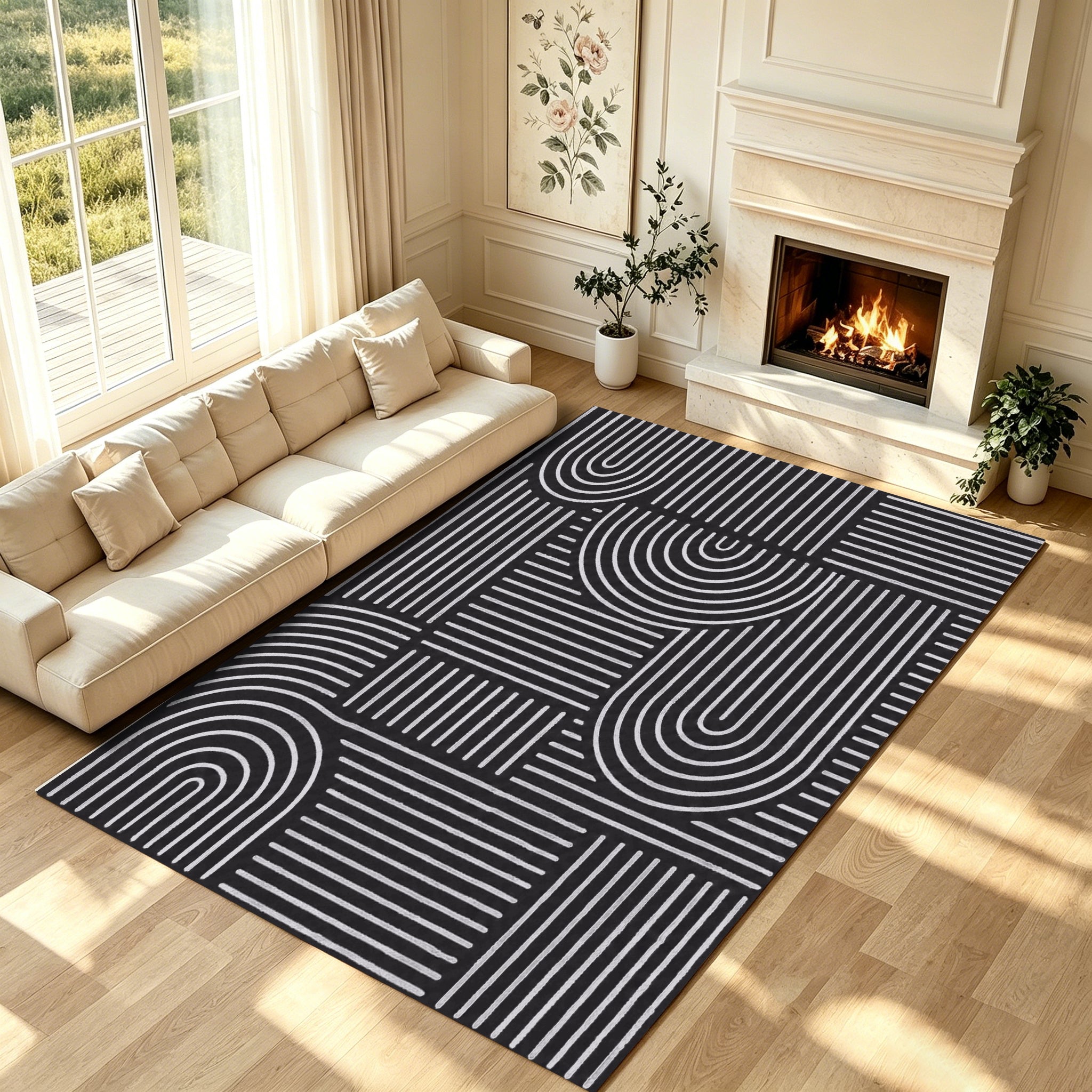 Liveonus Mid‑Century Modern Abstract Geometric Line Area Rug