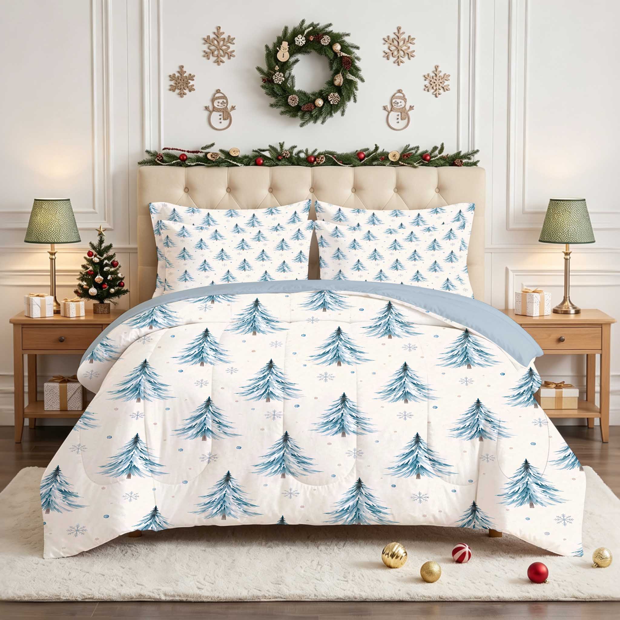 7-Piece Blue Christmas Tree Comforter Set