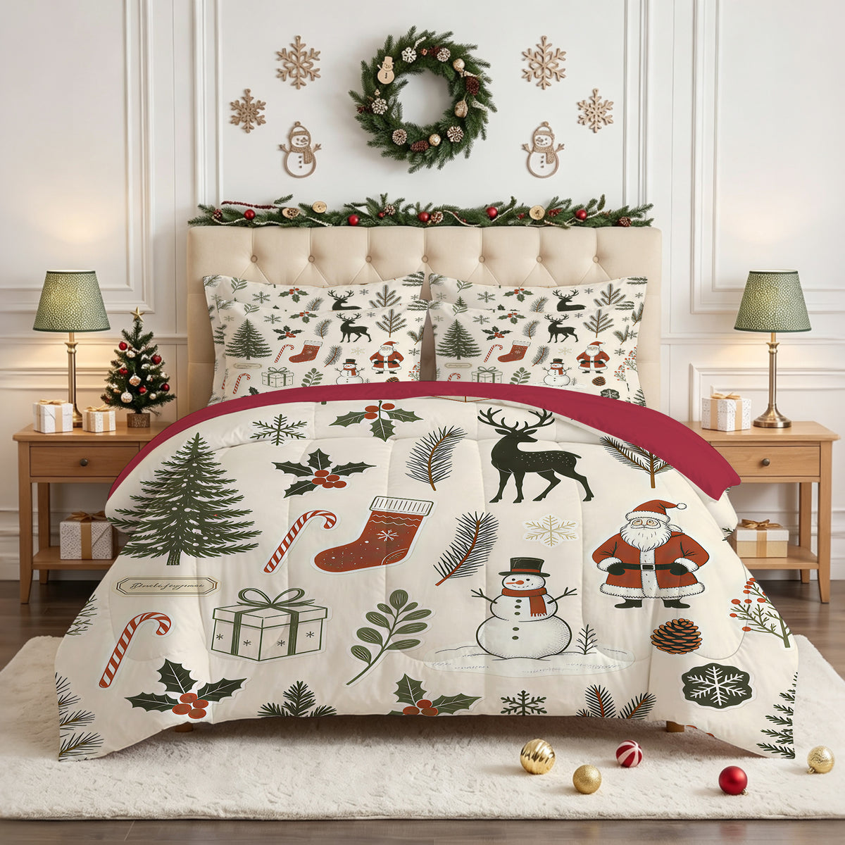 7 Pieces Cute Christmas Soft Lightweight Comforter Set