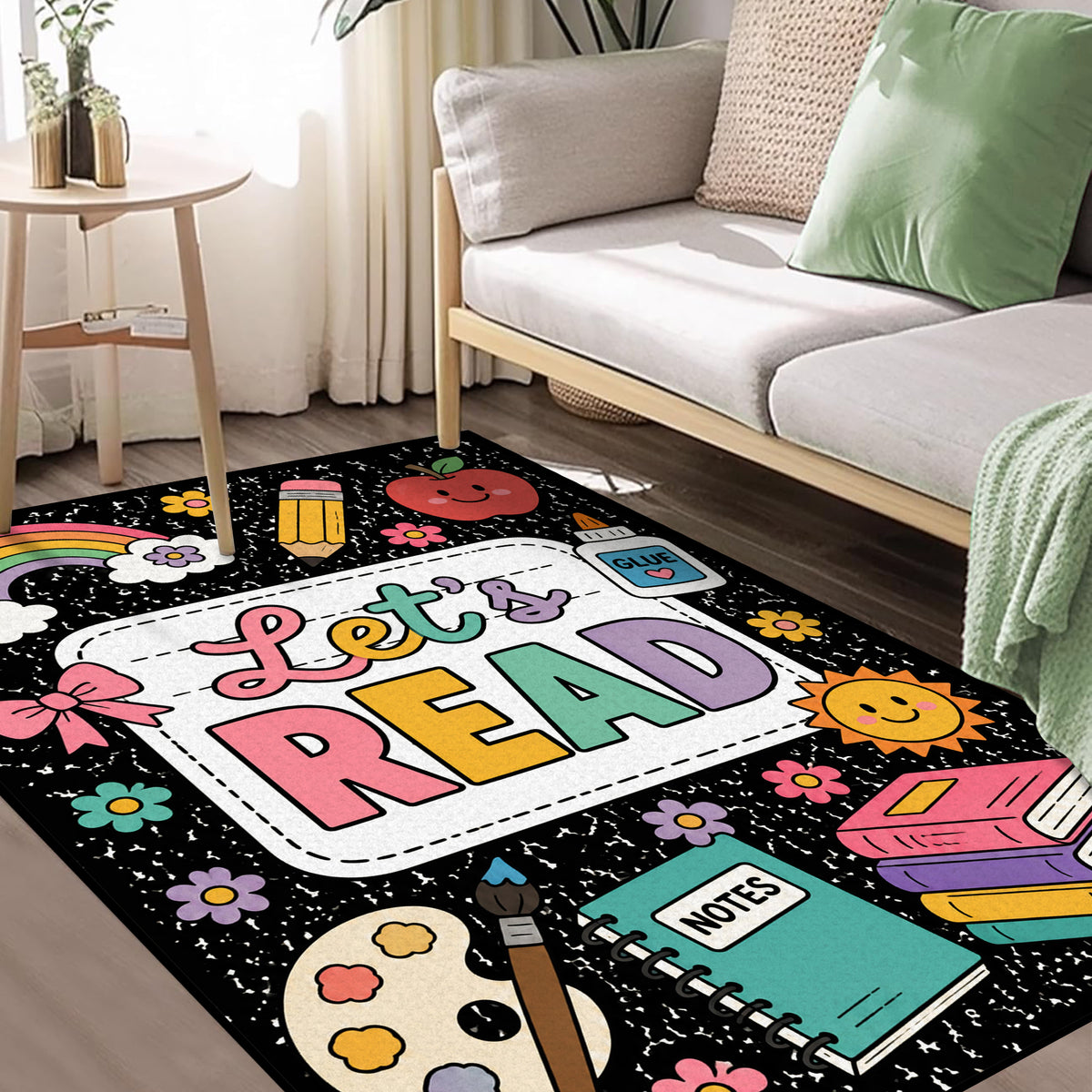 Let's Read Colorful Book Kids Non Slip Area Rug