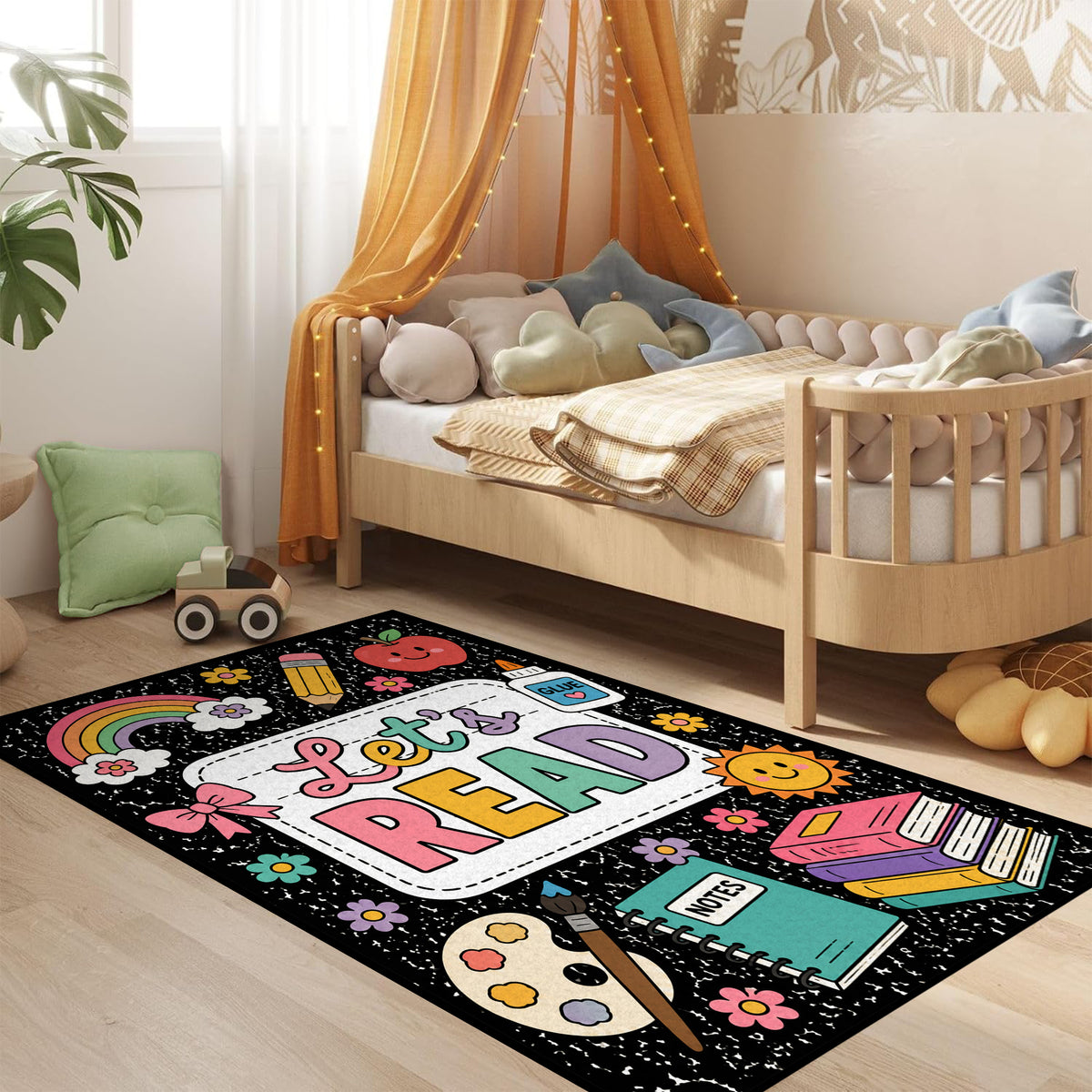 Let's Read Colorful Book Kids Non Slip Area Rug