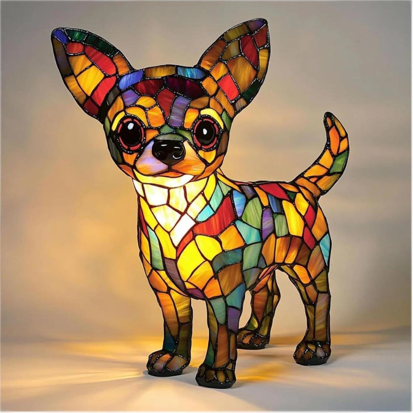 Stained-Glass Aesthetic Resin Dog Desk Lamp
