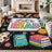 Let's Read Colorful Book Kids Non Slip Area Rug – Black background with rainbow sun and flower graphics