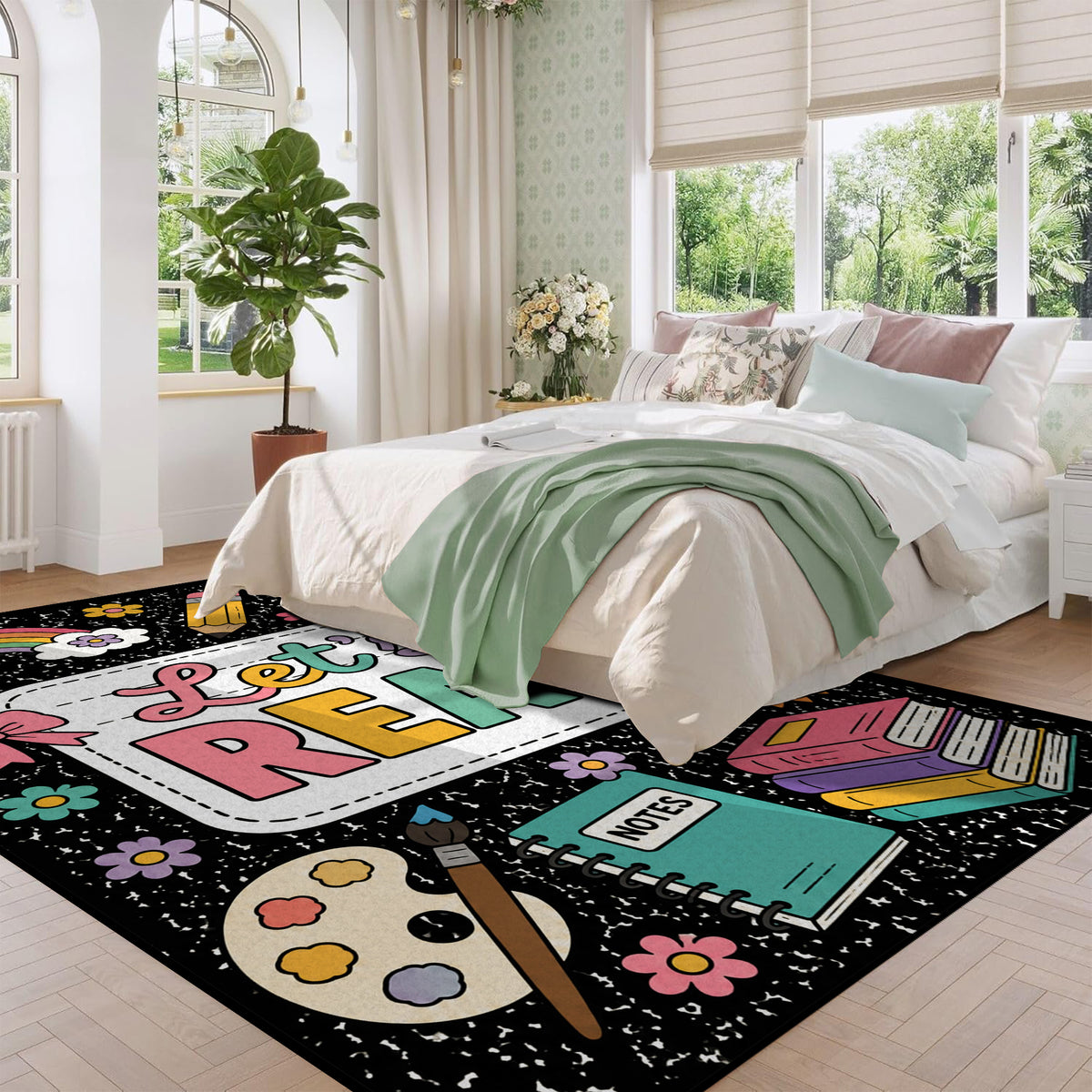 Let's Read Colorful Book Kids Non Slip Area Rug