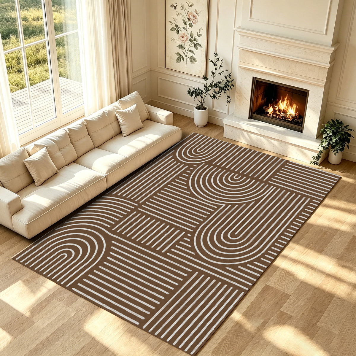 Liveonus Mid‑Century Modern Abstract Geometric Line Area Rug