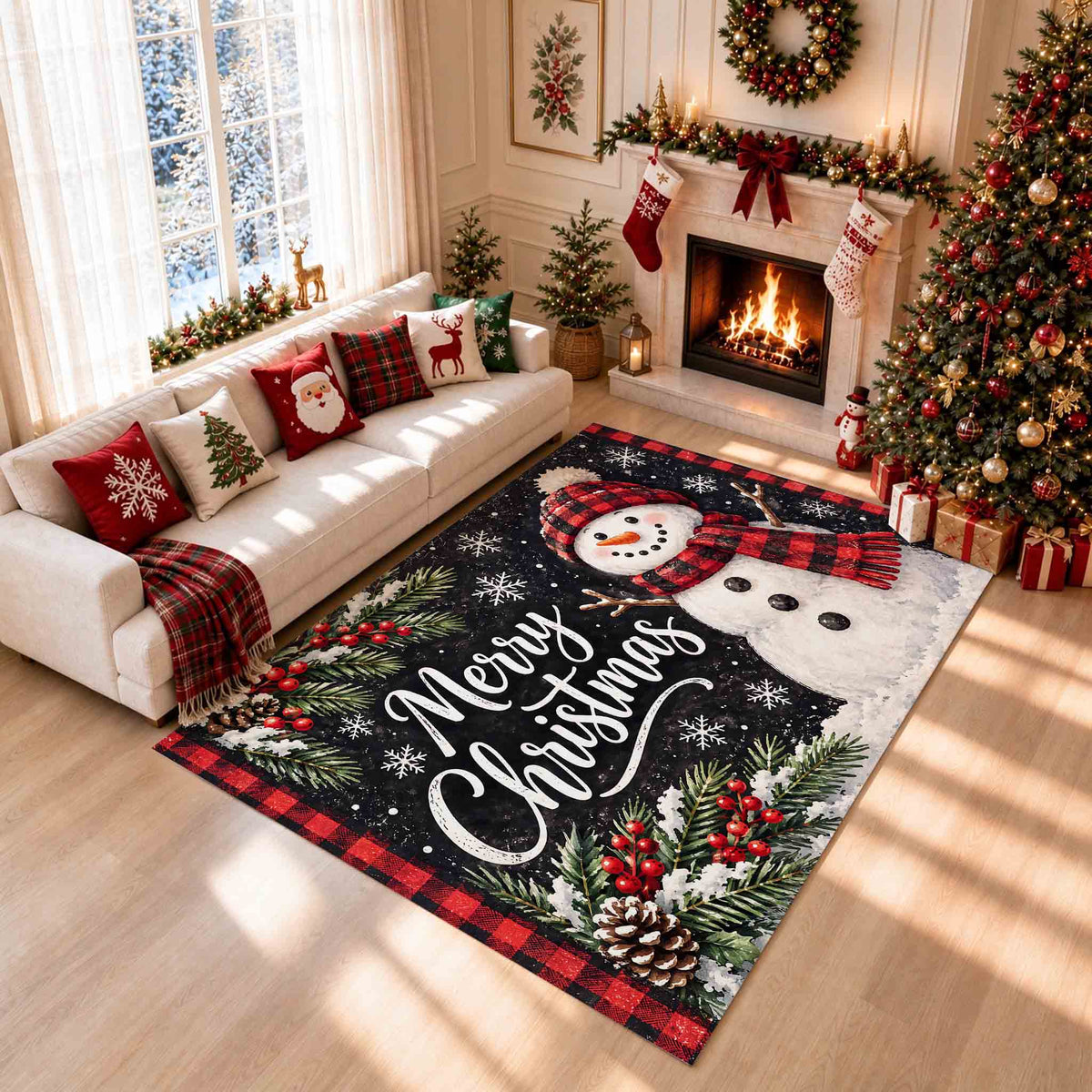 Snowman Christmas Non‑Slip Washable Area Rug