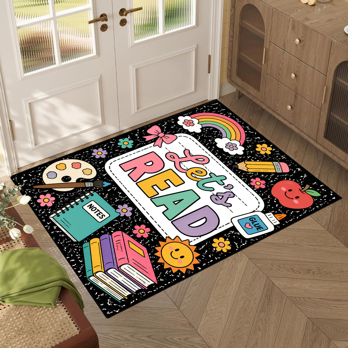 Let's Read Colorful Book Kids Non Slip Area Rug