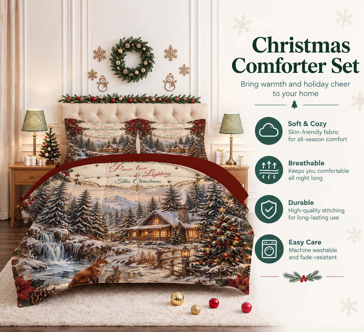7-Piece Vintage Christmas Cabin Comforter Set