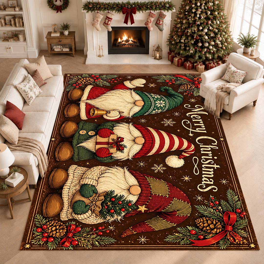 Christmas Gnome Santa Non‑Slip Washable Area Rug