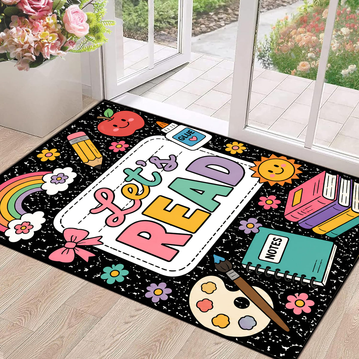 Let's Read Colorful Book Kids Non Slip Area Rug