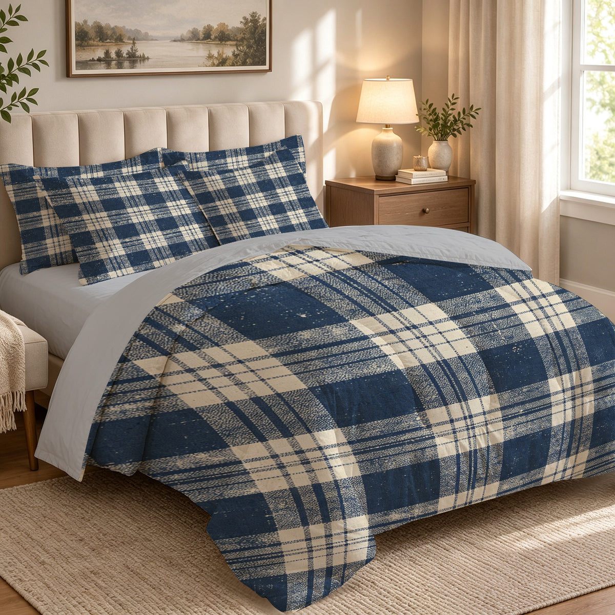 7-Piece Blue Plaid Comforter Set