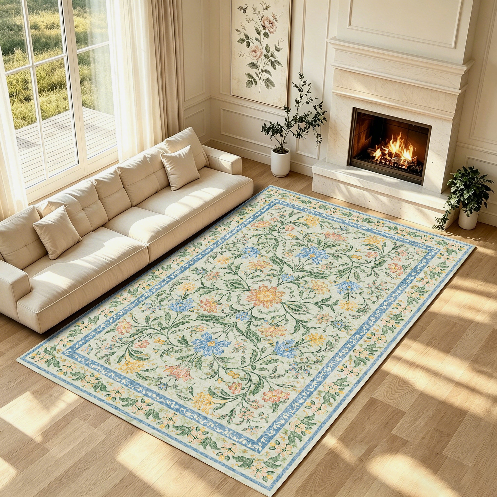 Liveonus Machine Washable French Country Vintage Floral Area Rug