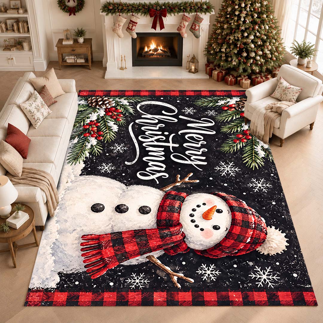 Snowman Christmas Non‑Slip Washable Area Rug