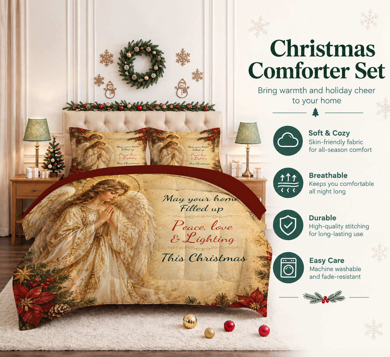 7-Piece Vintage Christmas Angel Comforter Set