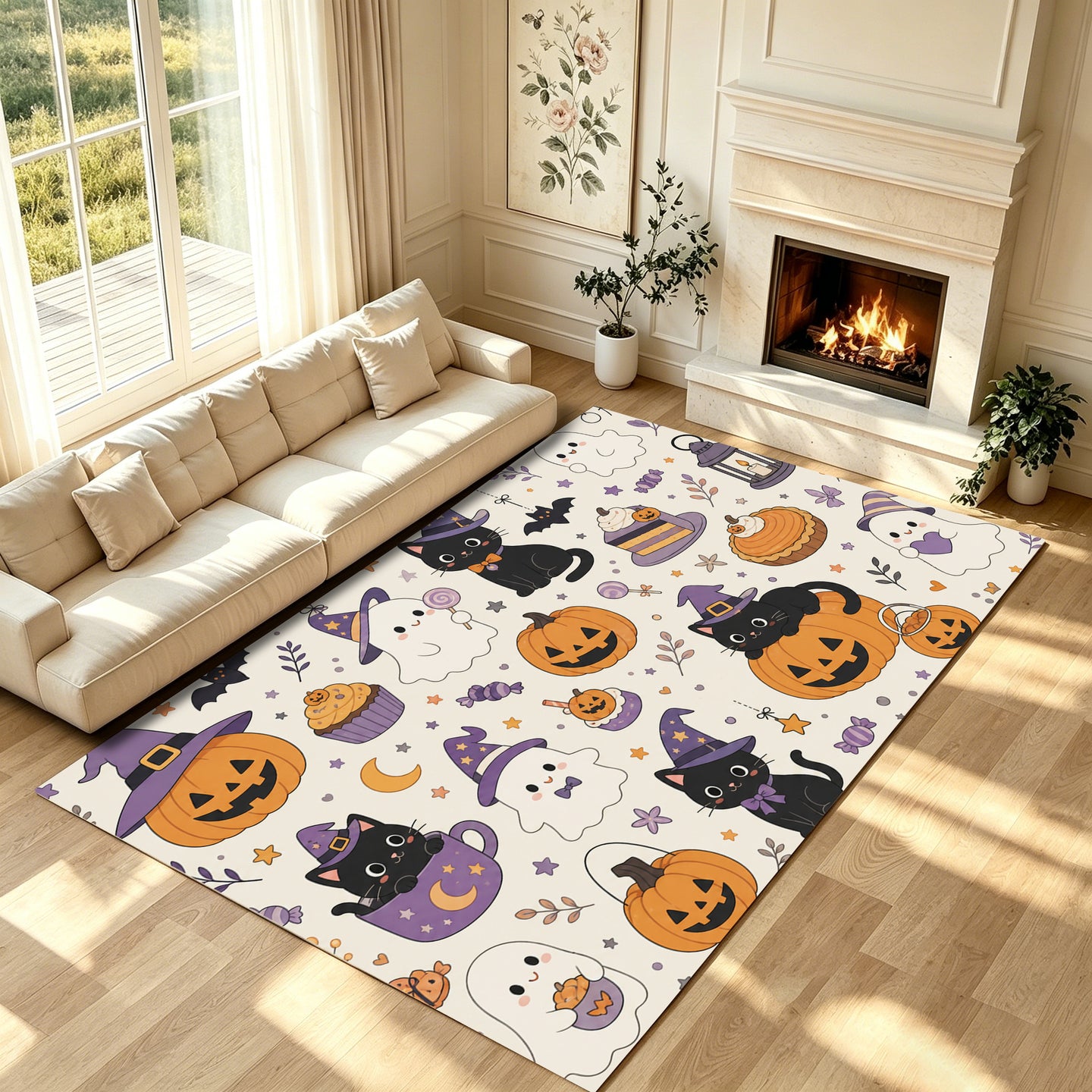 Liveonus Halloween Ghost Pumpkin Non‑Slip Area Rug