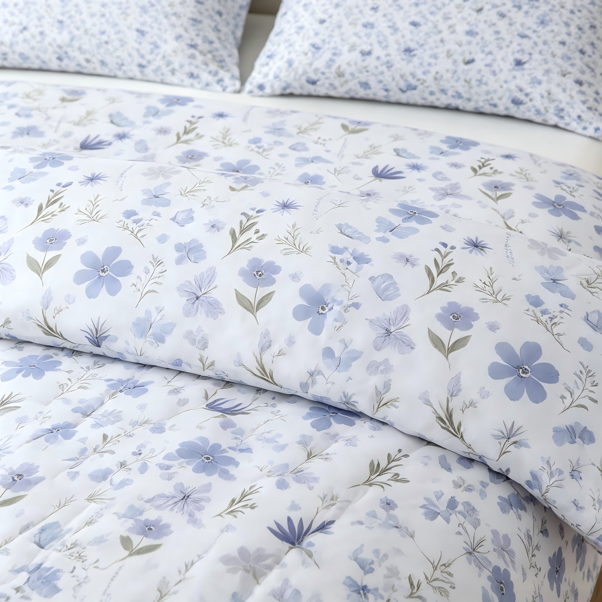 Liveonus Soft Lightweight Blue Butterfly Floral Comforter 3Pcs Bedding Set