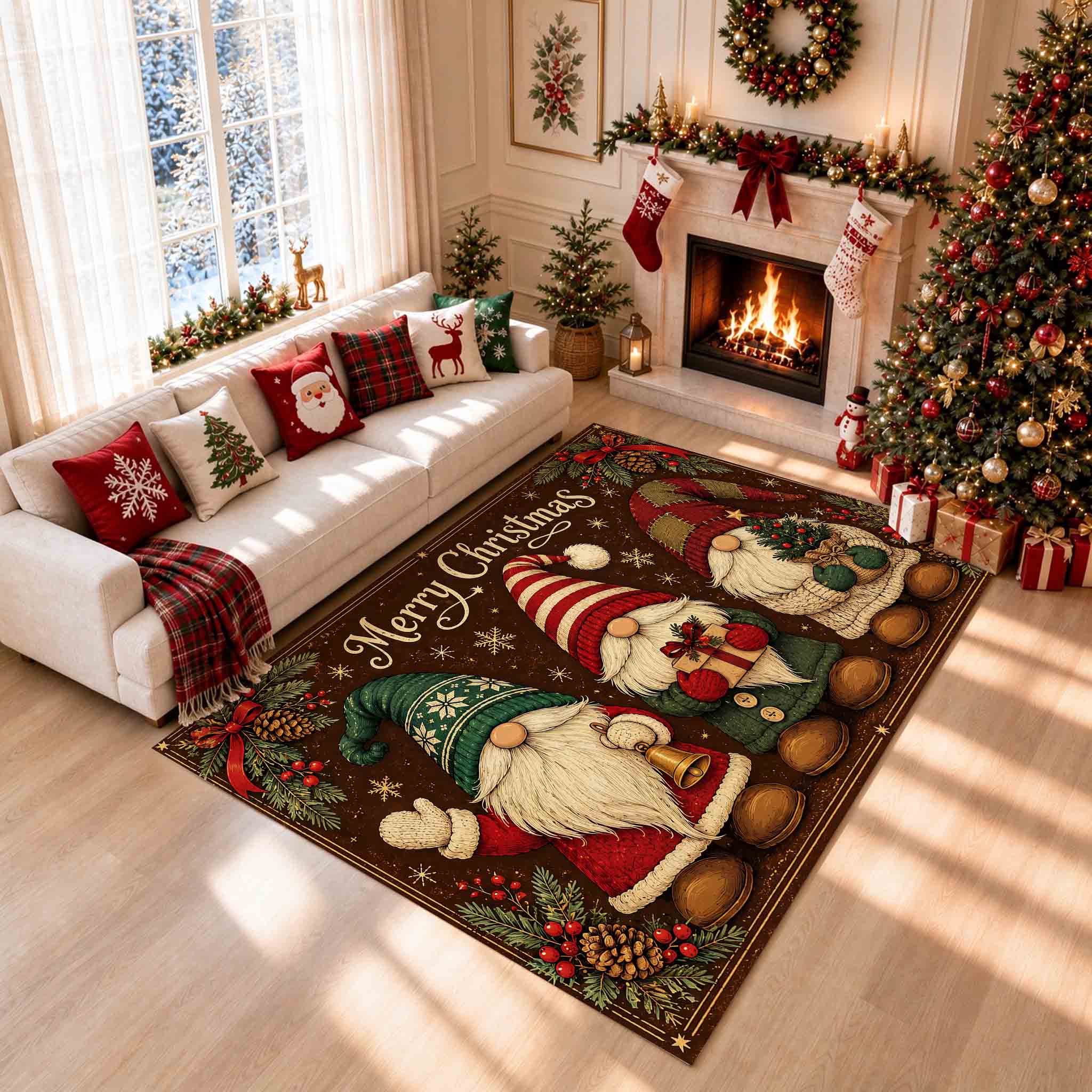 Christmas Gnome Santa Non‑Slip Washable Area Rug