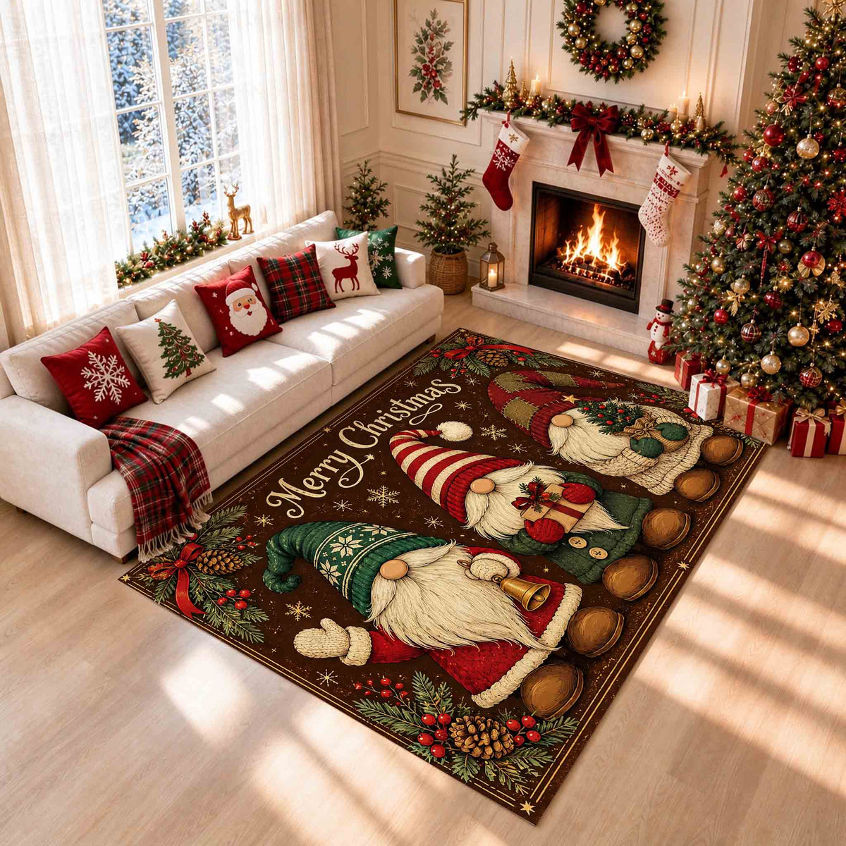 Christmas Gnome Santa Non‑Slip Washable Area Rug