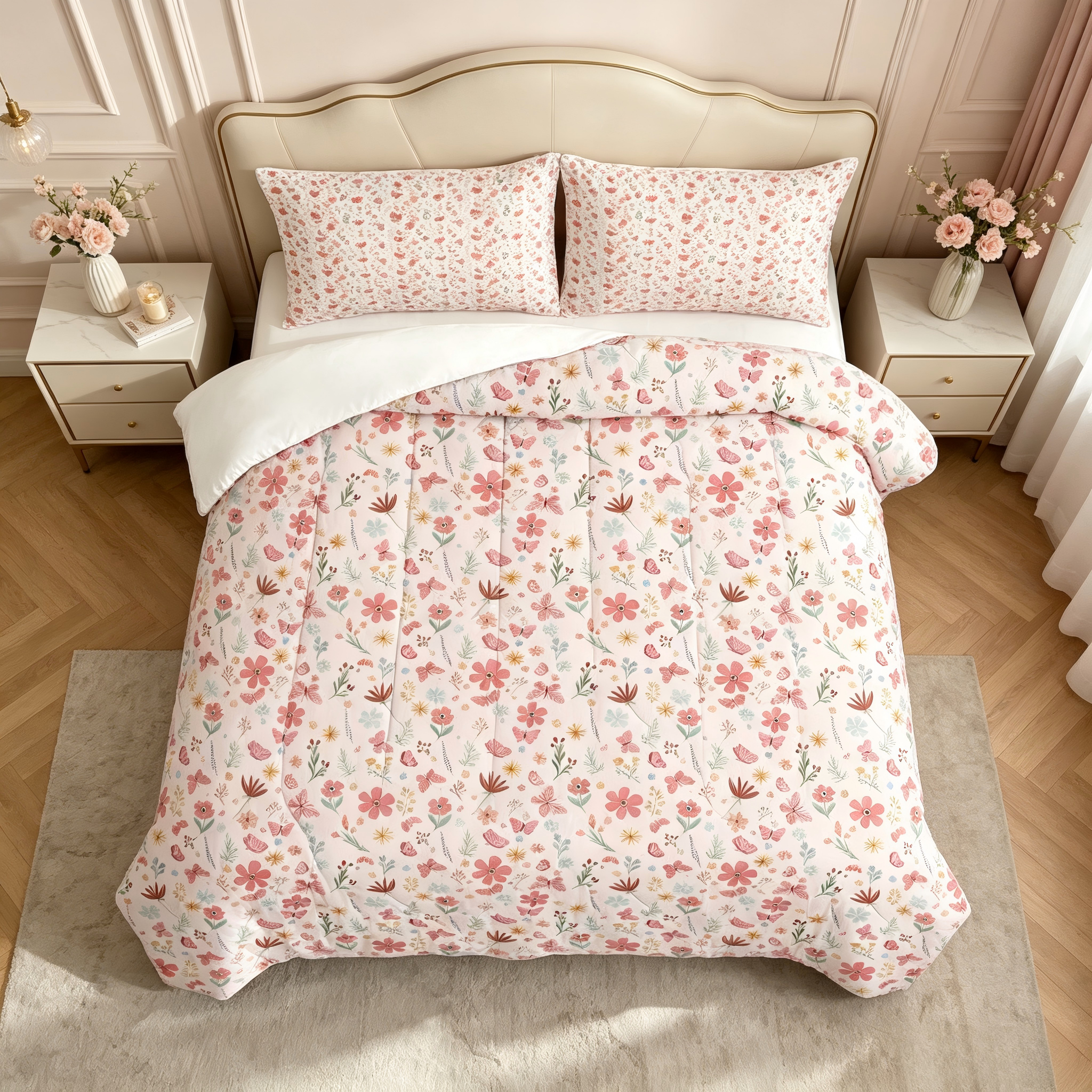 Liveonus 3 Pieces Cute Vintage Floral Soft Lightweight Comforter Set