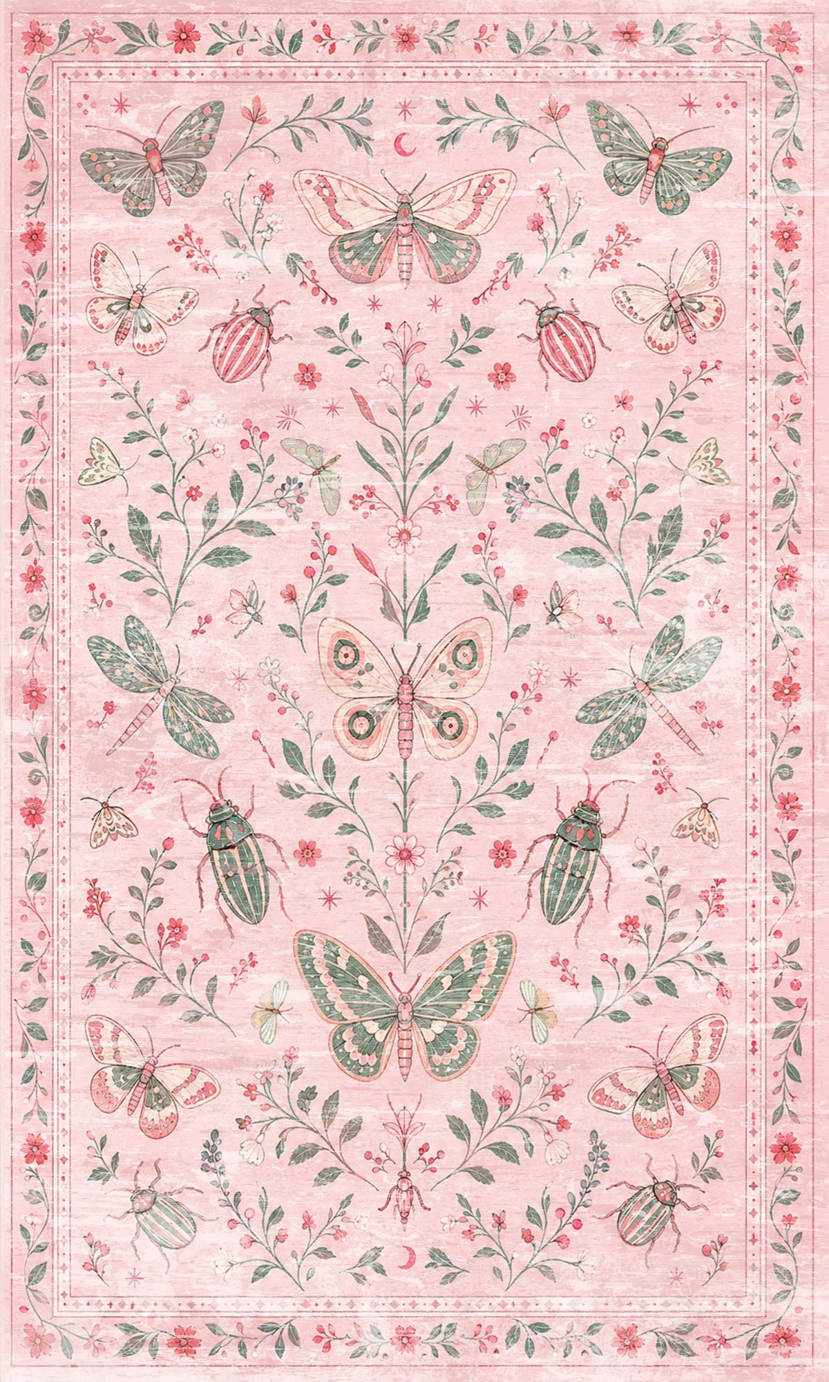 Liveonus Vintage Butterfly Insect Botanical Washable Area Rug