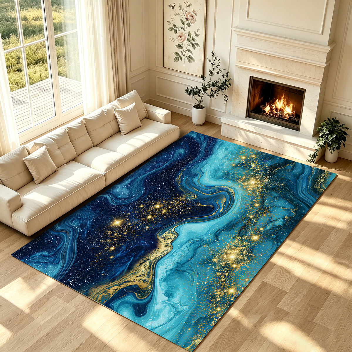 Liveonus Marble Swirl Abstract Gold Vein Non‑Slip Area Rug