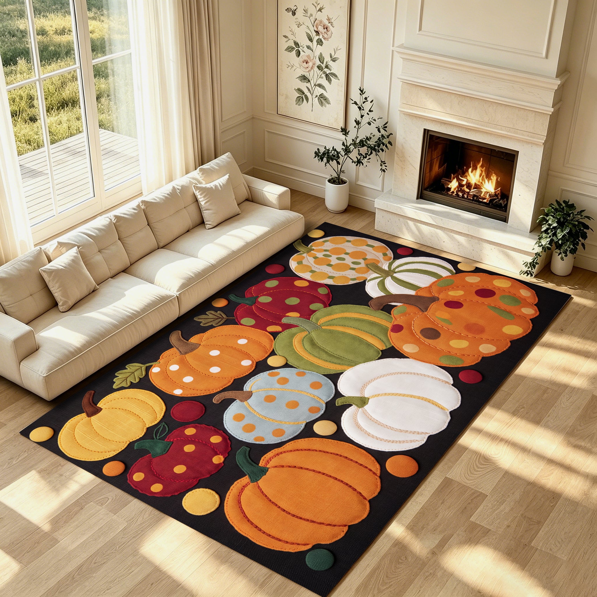 Liveonus Fall Pumpkin Harvest Non‑Slip Area Rug for Thanksgiving Home Decor