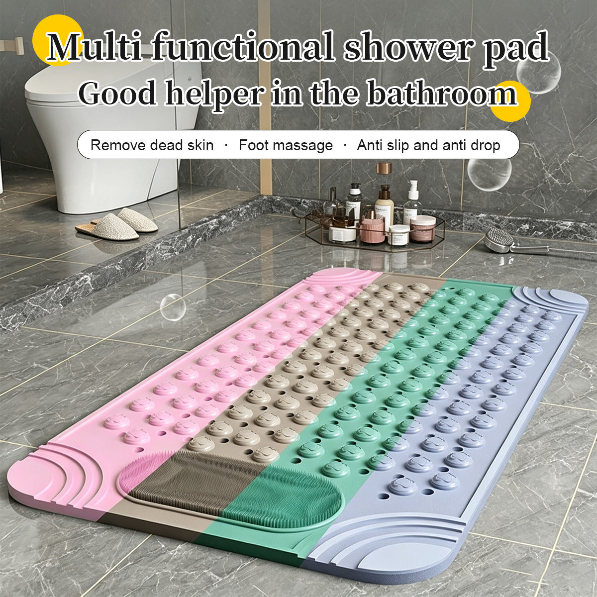 Liveonus Anti Slip Shower Mat With Foot Scrubber