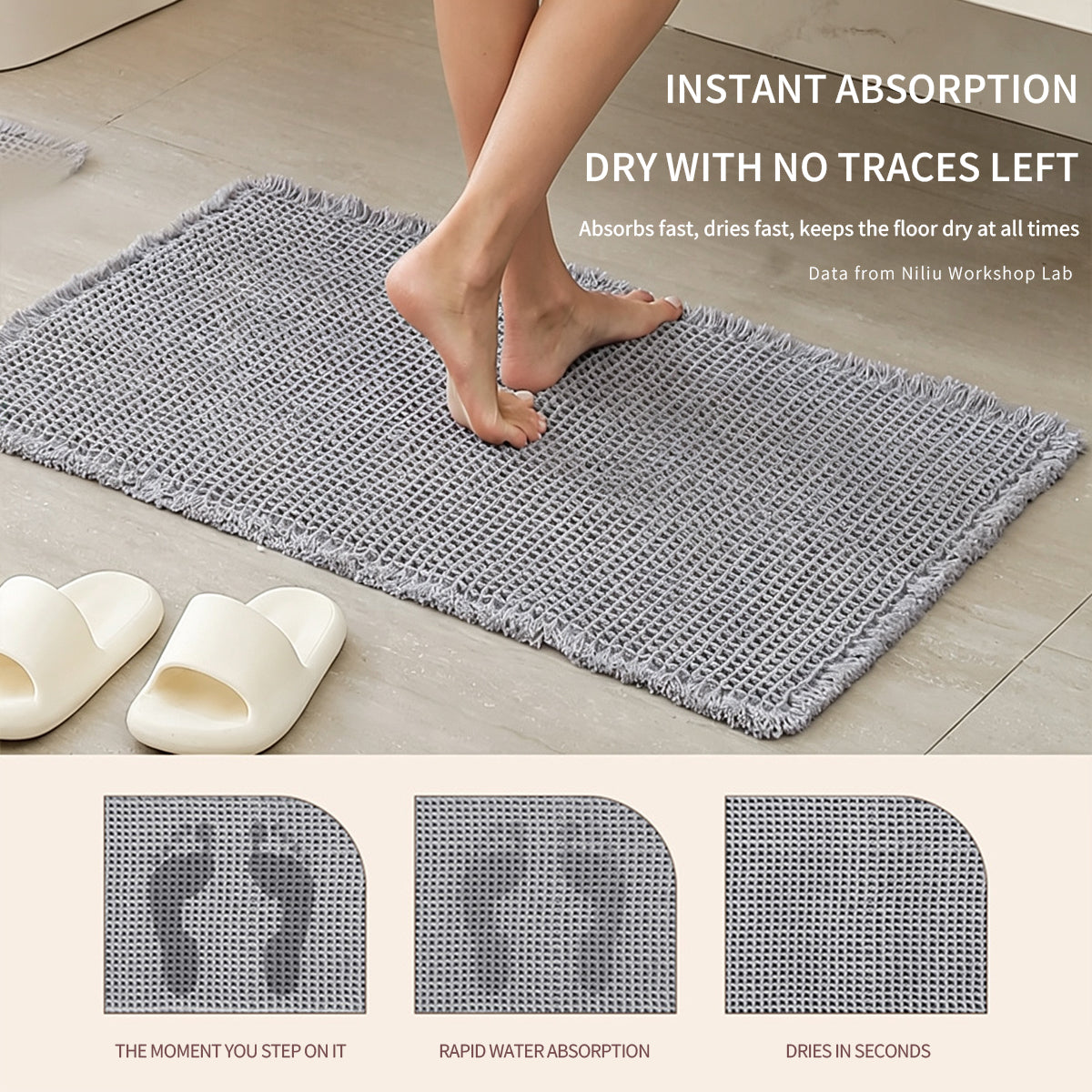 Liveonus Upgraded Waffle Weave Absorbent Non Slip Bath Mat