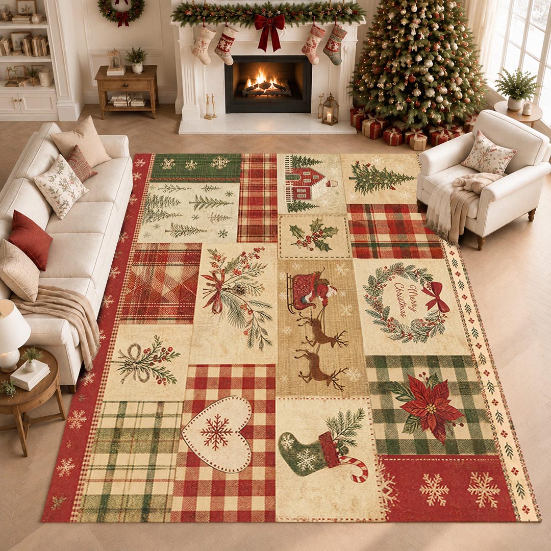 Vintage Christmas Non‑Slip Washable Area Rug