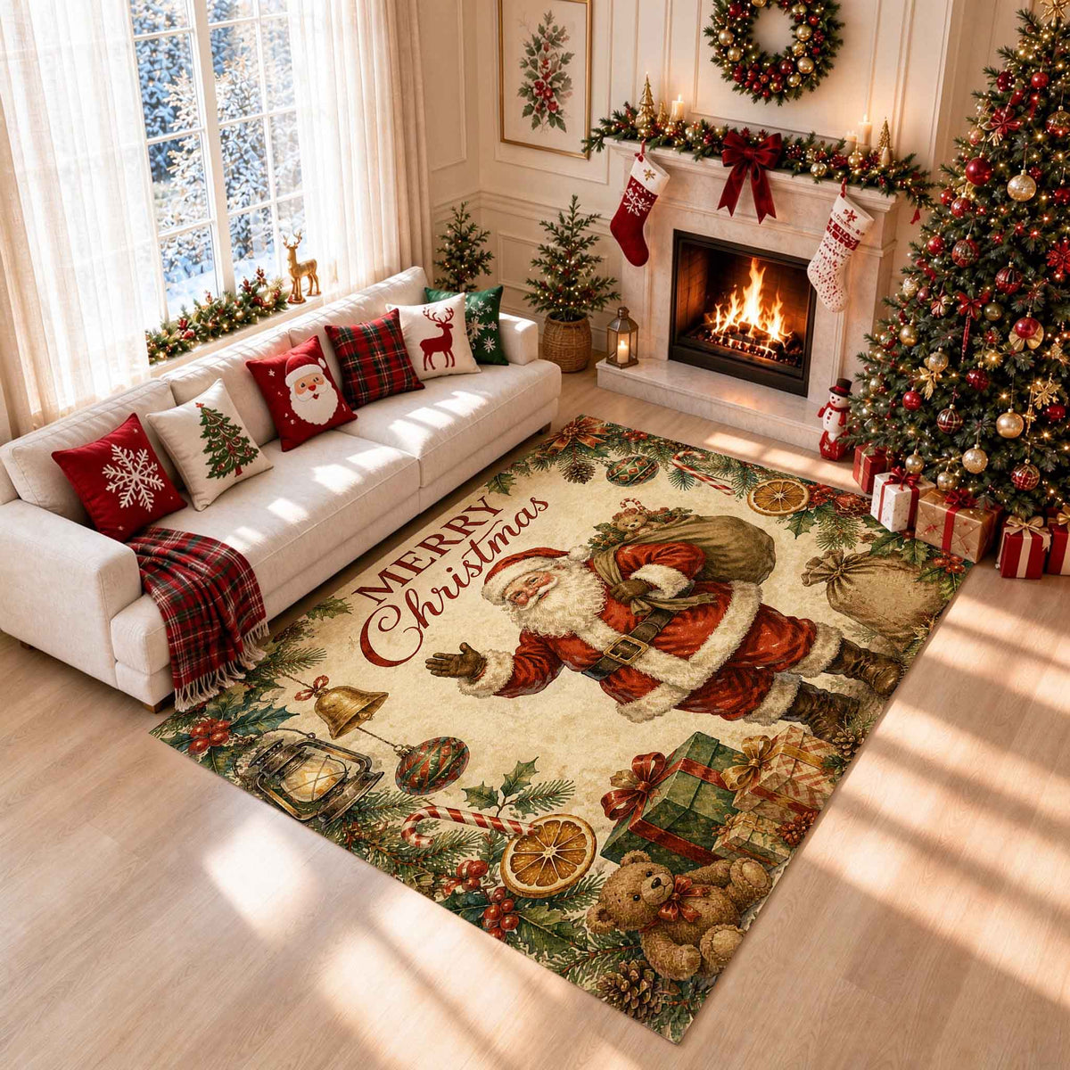Vintage Christmas Non‑Slip Washable Area Rug