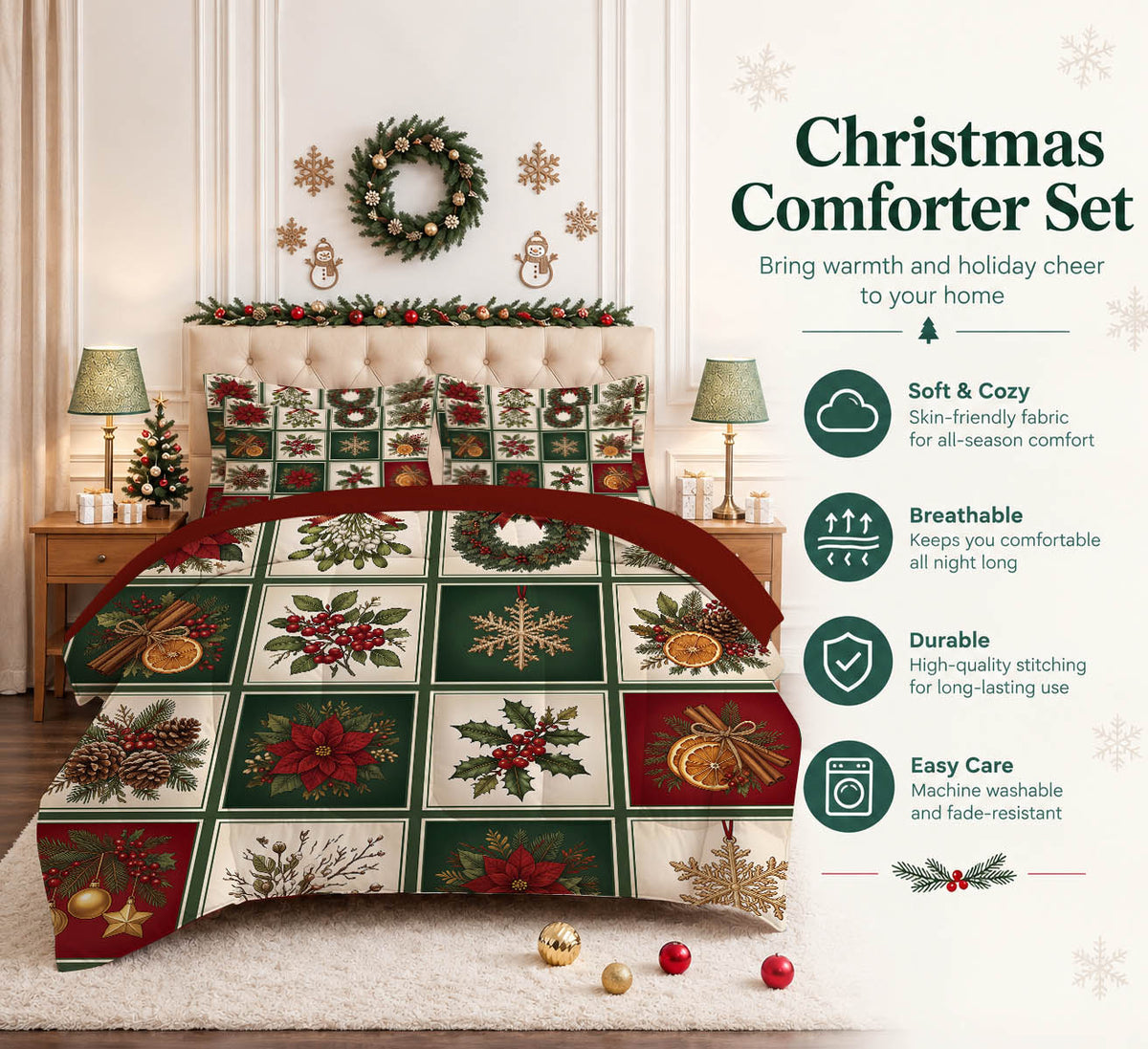 7-Piece Vintage Christmas Patchwork Comforter Set