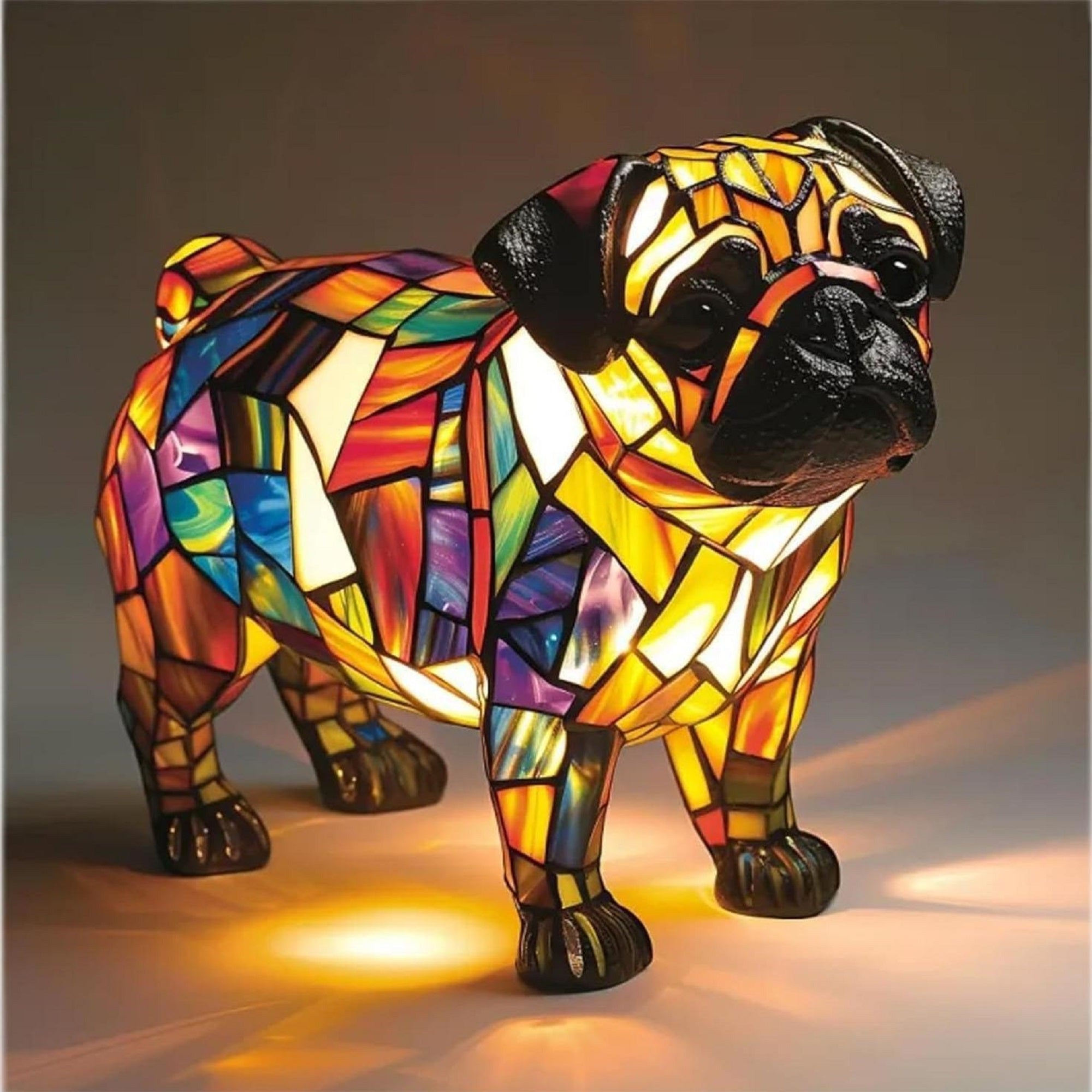 Stained-Glass Aesthetic Resin Dog Desk Lamp